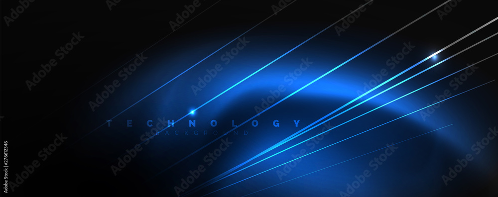 Fototapeta premium Shiny color neon light with lines, abstract wallpaper, shiny motion, magic space light. Techno abstract background