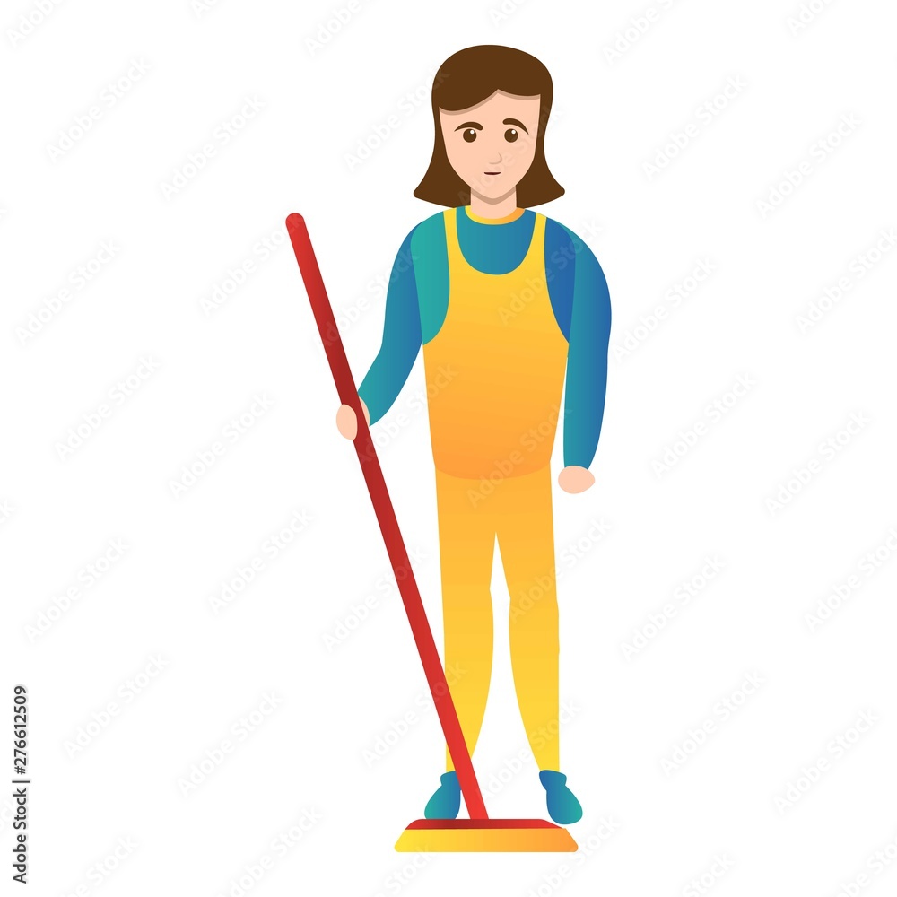 Woman cleaning mop icon. Cartoon of woman cleaning mop vector icon for web design isolated on white background Woman cleaning mop icon. Cartoon of woman cleaning mop vector icon for web design isolated on white background