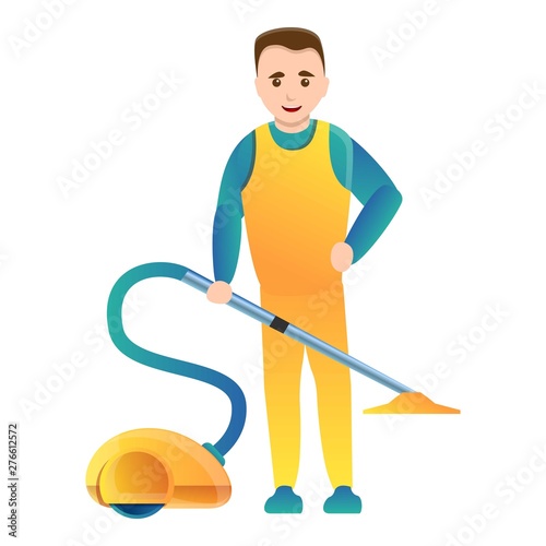 Man use vacuum cleaner icon. Cartoon of man use vacuum cleaner vector icon for web design isolated on white background