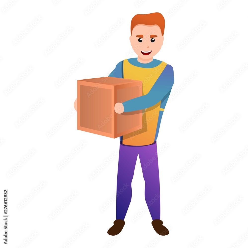 Volunteer take cube box icon. Cartoon of volunteer take cube box vector icon for web design isolated on white background Volunteer take cube box icon. Cartoon of volunteer take cube box vector icon for web design isolated on white background