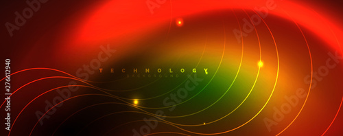 Shiny neon lines template - northern lights glowing blur lines. Futuristic style glow neon 80s disco club or night party techno template