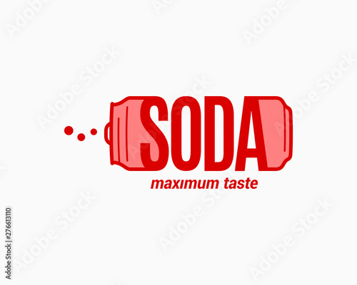 Red soda aluminum can icon. Soda can letters