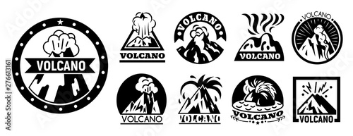 Volcano logo set. Simple set of volcano vector logo for web design on white background