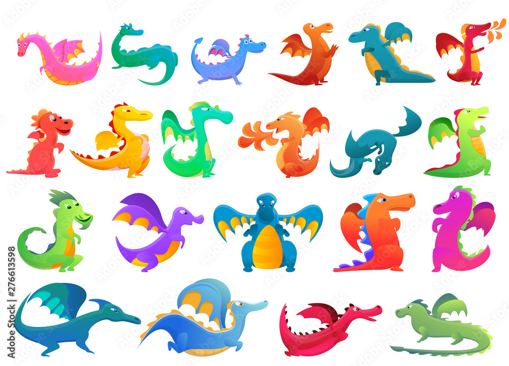 Obraz premium Dragon icons set. Cartoon set of dragon vector icons for web design