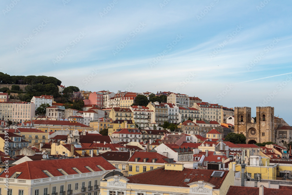 Lisbon skyline with typical houses and Lisbon Cathedral