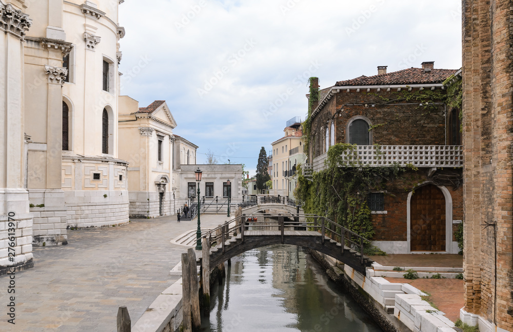 The canal with the bridge in Venice.