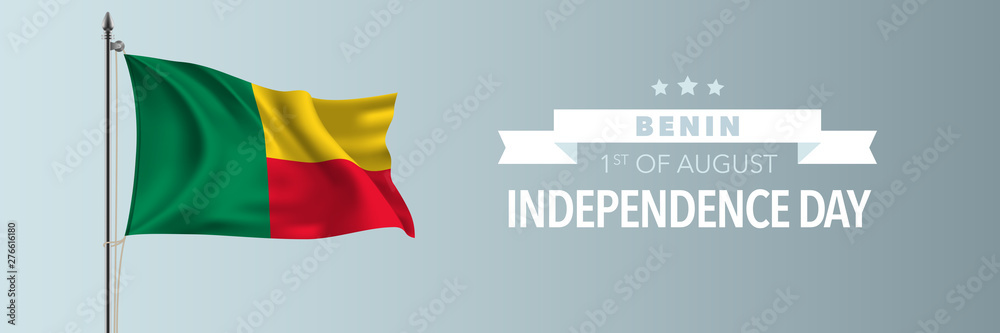 Benin happy independence day greeting card, banner vector illustration