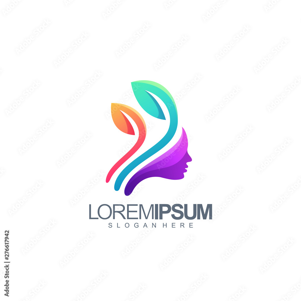 woman leaf logo design vector illustration