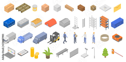 Warehouse icons set. Isometric set of warehouse vector icons for web design isolated on white background