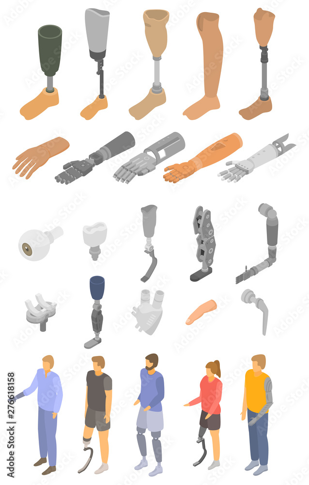 Artificial limbs icons set. Isometric set of artificial limbs vector icons for web design isolated on white background