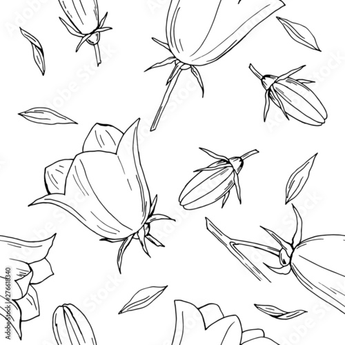 seamless pattern with flowers of bells in black and white