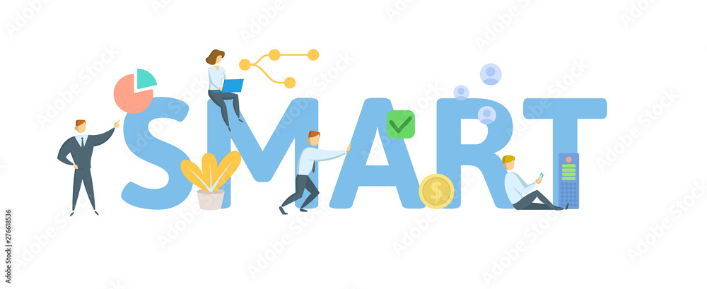 SMART. Concept with people, letters and icons. Colored flat vector illustration. Isolated on white background.