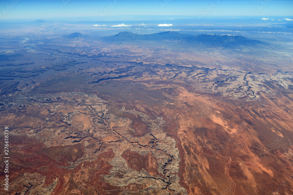 Aerial view of Canyonlands National Park and surrounding area in southern Utah.