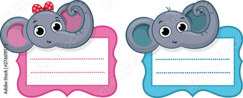 Photography Cute elephant girl elephant boy sticker labels