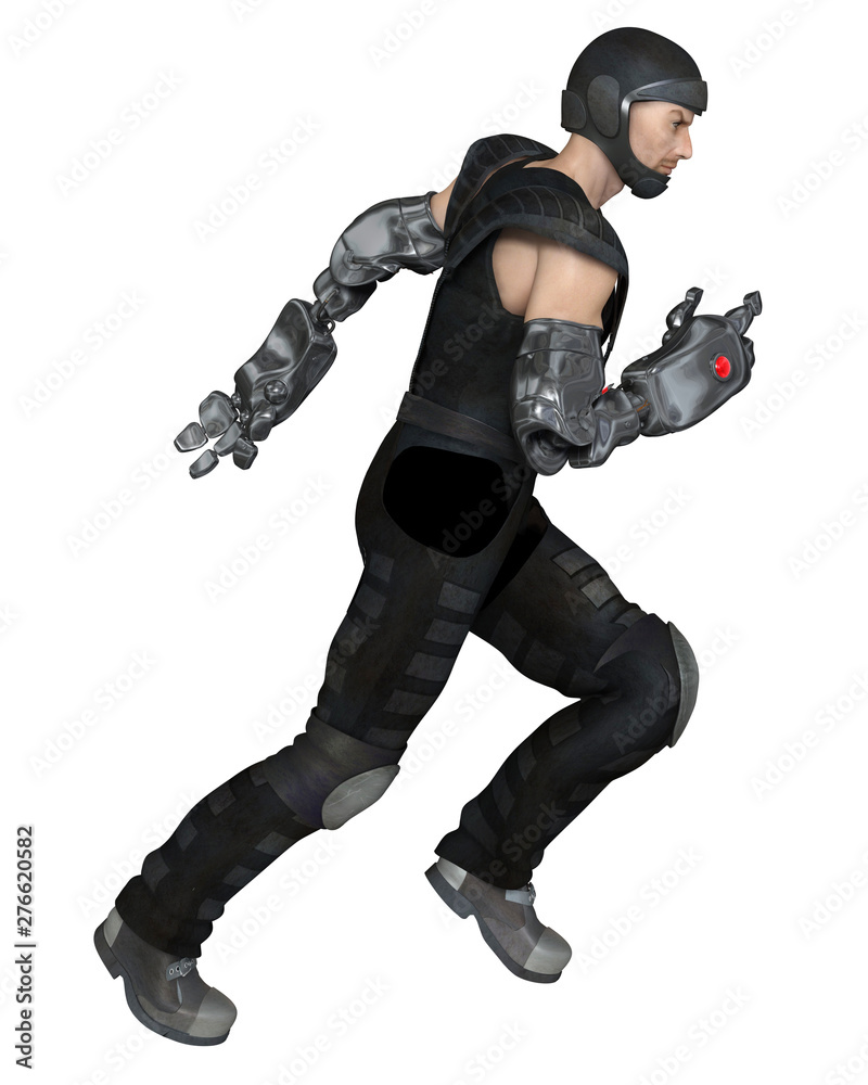 Science fiction illustration of a future male soldier with cyber arms running to attack, 3d digitally rendered illustration Science fiction illustration of a future male soldier with cyber arms running to attack, 3d digitally rendered illustration