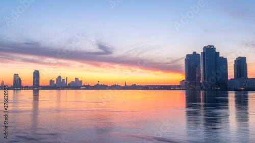 Wide Angle View of Sky Scrappers During Early Morning Sunrise
