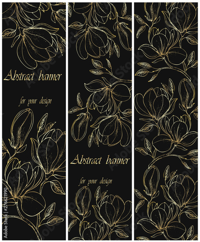 Set backgrounds with gold flowers . Vector illustration