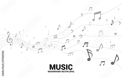 Vector music melody note dancing flow . Concept background for song and concert theme.