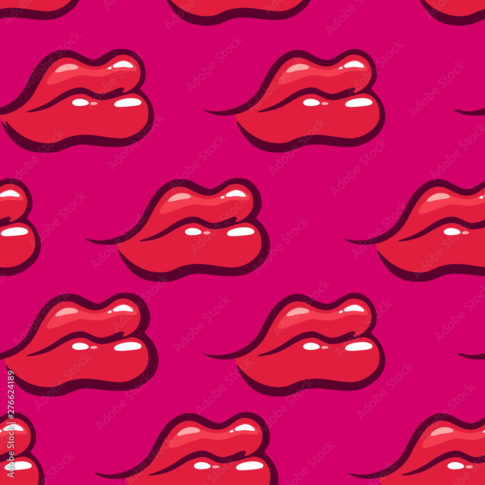 Red lips on pink background - Vector Seamless Pattern. Illustration for Web Design, Banners and Textile. Red lips on pink background - Vector Seamless Pattern. Illustration for Web Design, Banners and Textile.