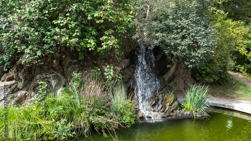 waterfall in park in front of castle in Brno, Czech Republic