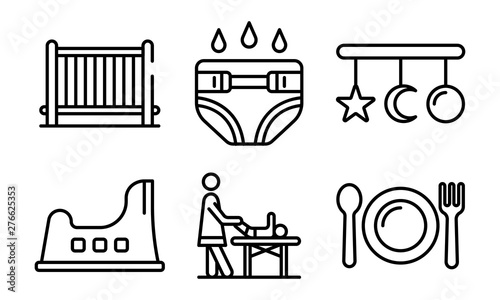 Babysitter icons set. Outline set of babysitter vector icons for web design isolated on white background