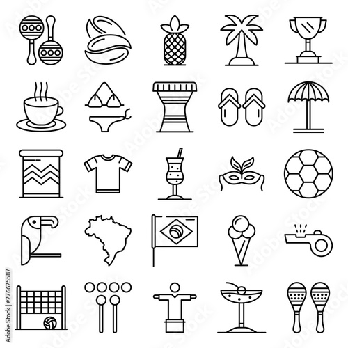 Brazil icons set. Outline set of brazil vector icons for web design isolated on white background photo