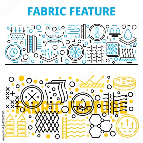 Fabric feature breathable banner set. Outline set of fabric feature breathable vector banner for web design
