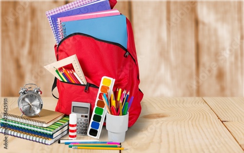 Blue School Backpack on background.