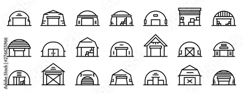 Hangar icons set. Outline set of hangar vector icons for web design isolated on white background
