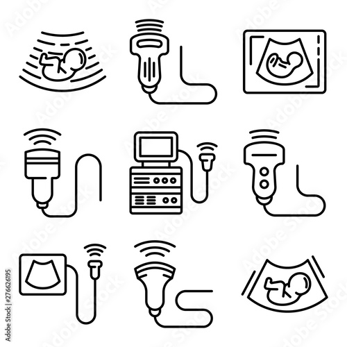 Ultrasound icons set. Outline set of ultrasound vector icons for web design isolated on white background photo