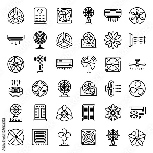 Ventilator icons set. Outline set of ventilator vector icons for web design isolated on white background