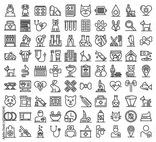 Veterinarian icons set. Outline set of veterinarian vector icons for web design isolated on white background