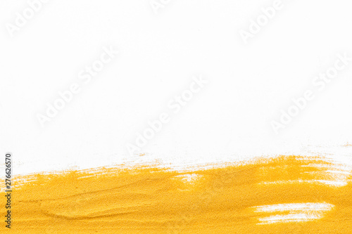 Abstract pattern with yellow sand texture on white background top view mock up
