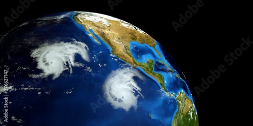 Extremely detailed and realistic high resolution 3d illustration of Hurricane Barbara next to the US East coast. Shot from space. Elements of this image are furnished by Nasa.