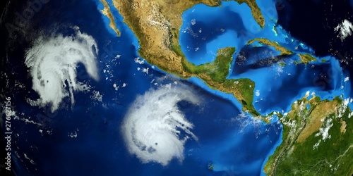 Fototapeta Naklejka Na Ścianę i Meble -  Extremely detailed and realistic high resolution 3d illustration of Hurricane Barbara next to the US East coast. Shot from space. Elements of this image are furnished by Nasa.
