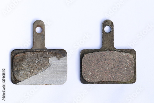 Bicycle brake pads used and new comparison