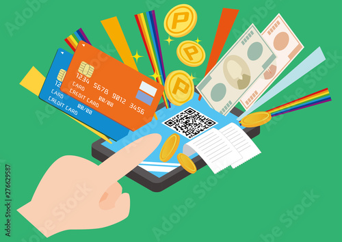 キャッシュレス決済　スマートフォン　支払い　イメージ　3D 素材