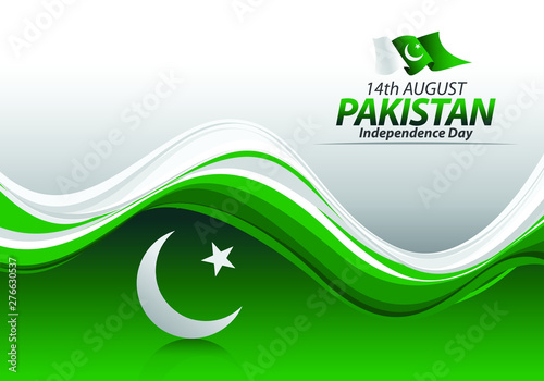 Vector green color Flat design, Illustration of Pakistan Icons and Flag. 14th August Pakistan Independence Day concept.