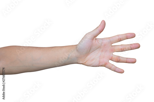 Man hand showing five fingers isolated on white background with clipping path.