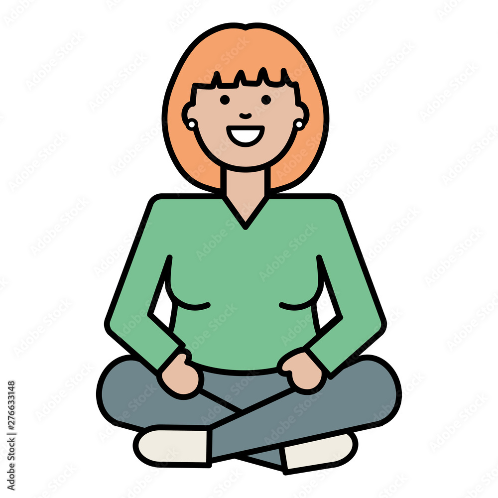 happy young woman with lotus position