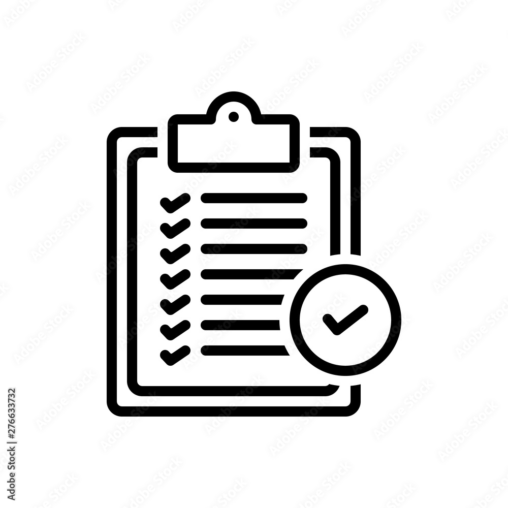 Black line icon for verfication of delivery list clipboard Black line icon for verfication of delivery list clipboard