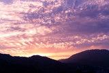 Mountain scenery view with twilight sky beautiful magenta color tone theme sunset and sunrise.