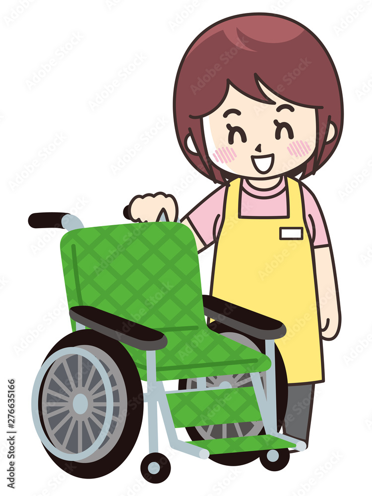 介護士の女性と車椅子 介護士の女性と車椅子