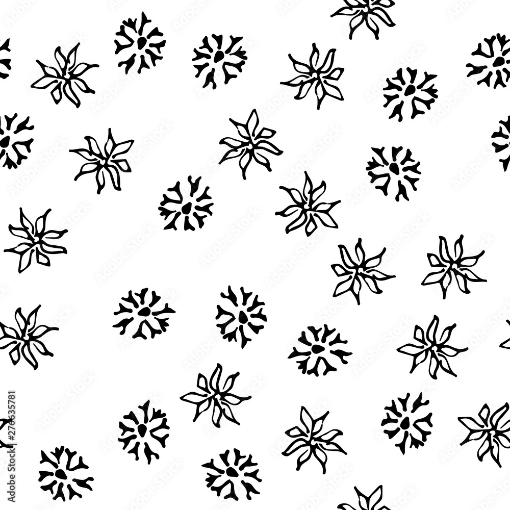 Chamomile vector seamless pattern in sketch style. Seamless floral design. Vector floral print. Abstract flower pattern. Modern design. Hand drawn illustration isolated on white background