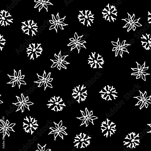 Chamomile vector seamless pattern in sketch style. Seamless floral design. Vector floral print. Abstract flower pattern. Modern design. Hand drawn illustration isolated on black background