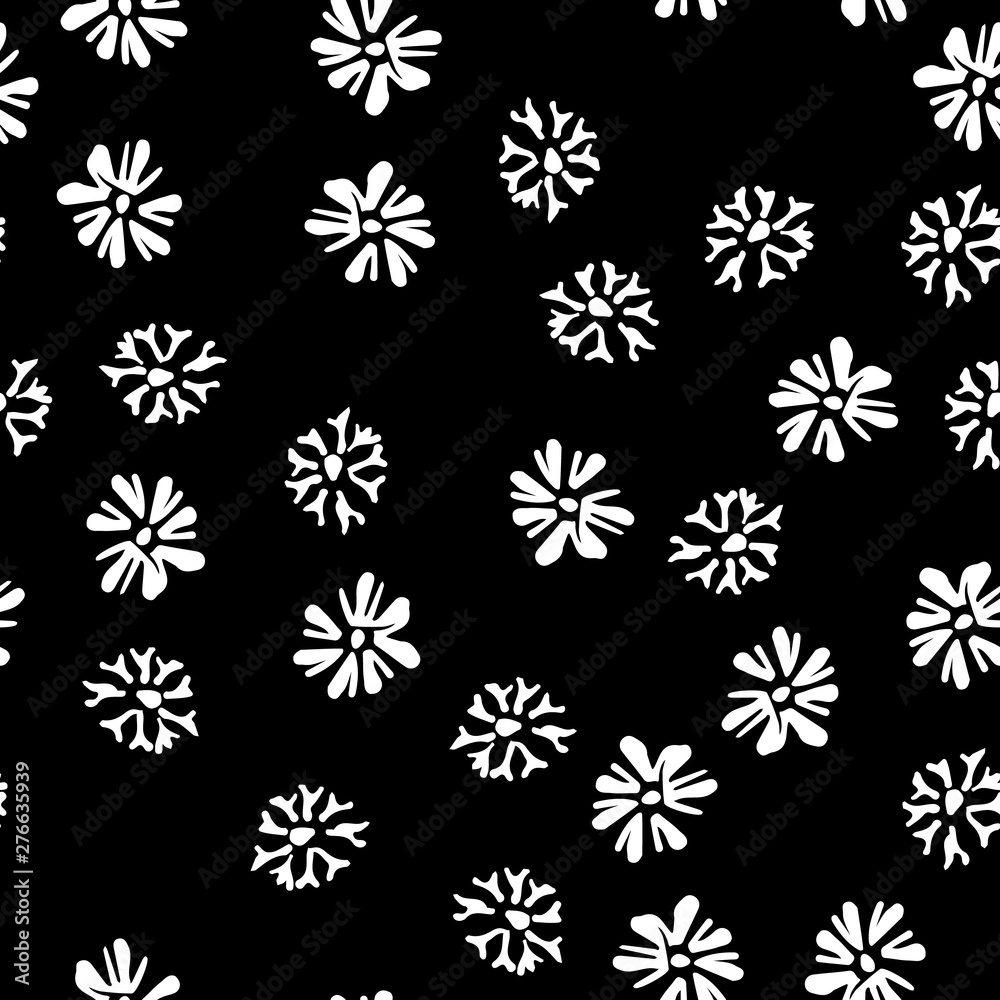 Chamomile vector seamless pattern in sketch style. Seamless floral design. Vector floral print. Abstract flower pattern. Modern design. Hand drawn illustration isolated on black background Chamomile vector seamless pattern in sketch style. Seamless floral design. Vector floral print. Abstract flower pattern. Modern design. Hand drawn illustration isolated on black background