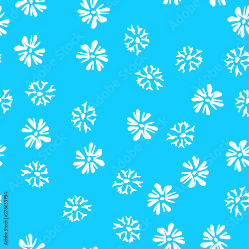 Chamomile vector seamless pattern in sketch style. Seamless floral design. Vector floral print. Abstract flower pattern. Modern design. Hand drawn illustration isolated on blue background