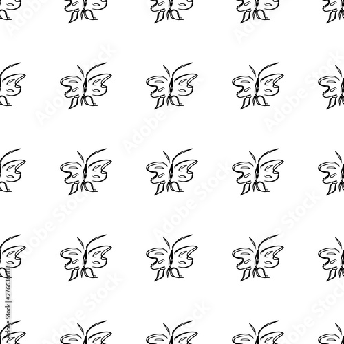 Butterfly seamless outline vector in line art style on white background. Line art butterfly. Cartoon animals. Simple design seamless pattern. Exotic wallpaper. Abstract pattern