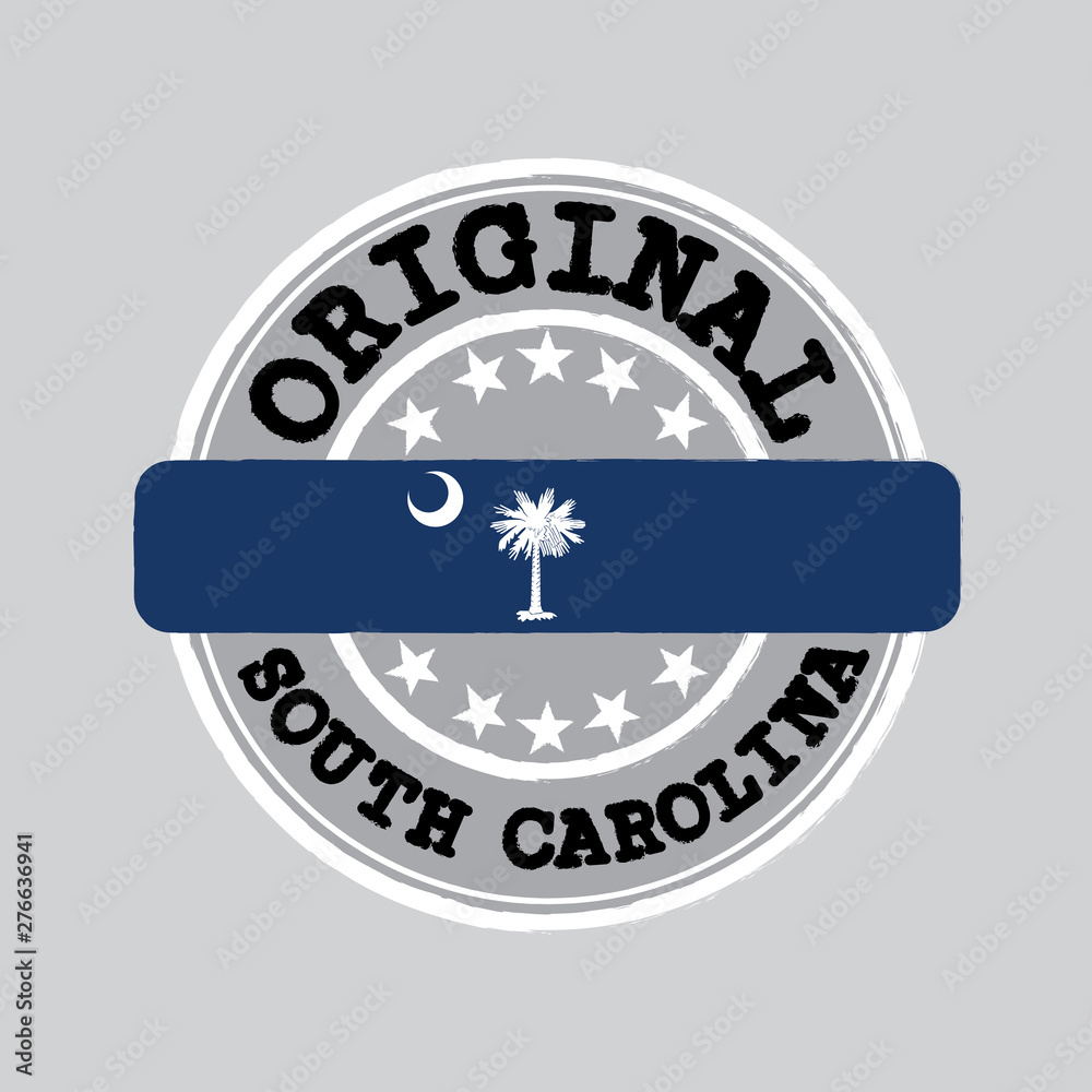 Naklejka premium Vector Stamp for Original logo with text South Carolina and Tying in the middle with South Carolina Flag.