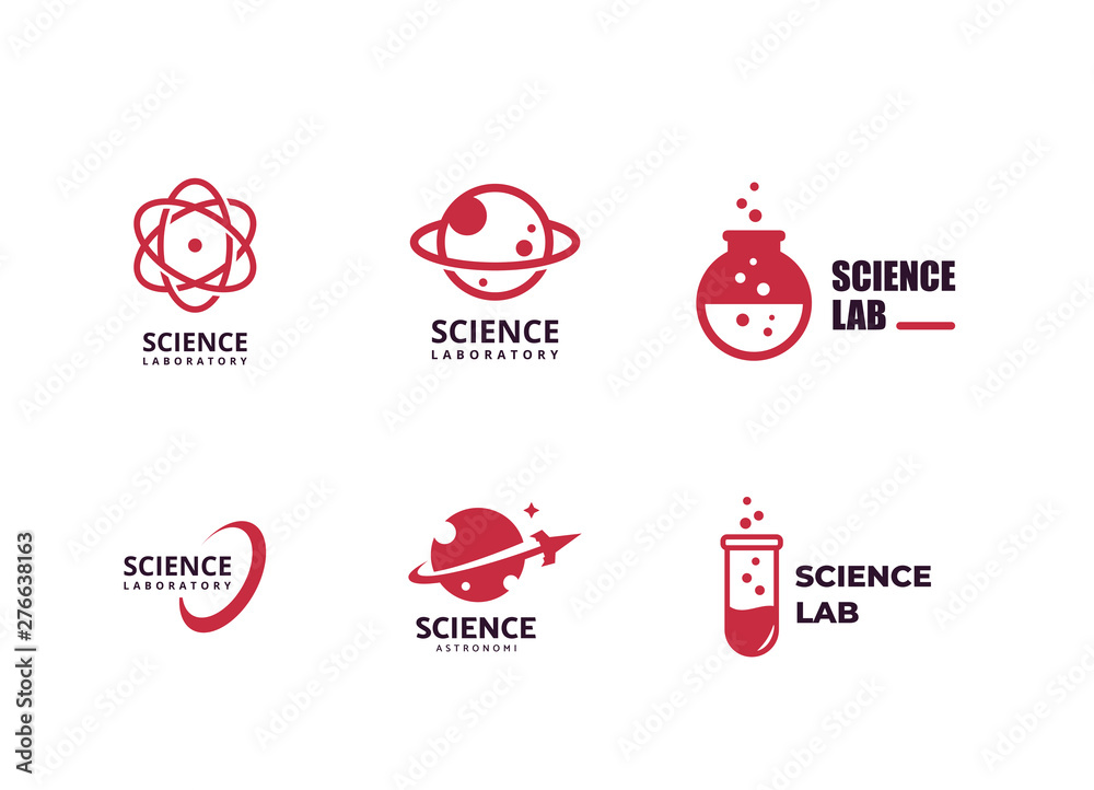 Science logo template, laboratory vector logo bundling, science emblem